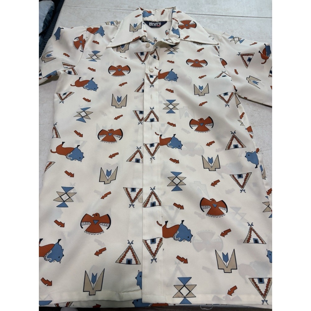 Rare! Vtg 70s LEVI'S WESTERN SHIRT, NATIVE AMERICAN GRAPHICS, Size M